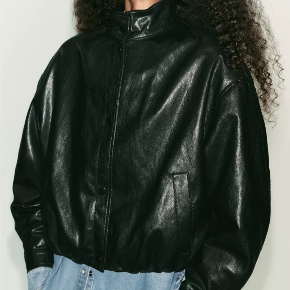 Zara Black Leather bomber Women's Jacket NWT size medium